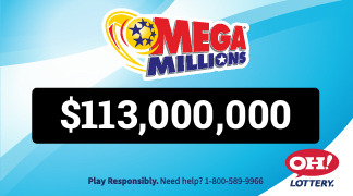 Ohio Lottery MegaMillions $113,000,000 dynamic jackpot billboard ad