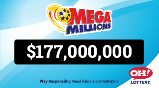 Ohio Lottery MegaMillions $177,000,000 dynamic jackpot billboard ad
