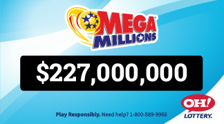 Ohio Lottery MegaMillions $227,000,000 dynamic jackpot billboard ad
